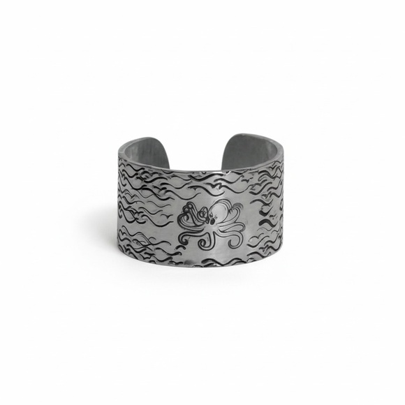 Handmade Jewelry - Handmade Octopus design silver aluminum hypoallergenic adjustable cuff‎ ring